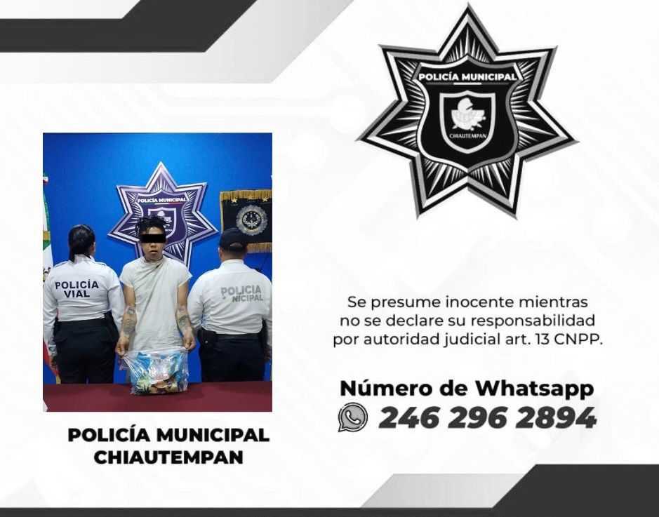 Detiene Policía de Chiautempan a masculino por presunto asalto a transeúnte